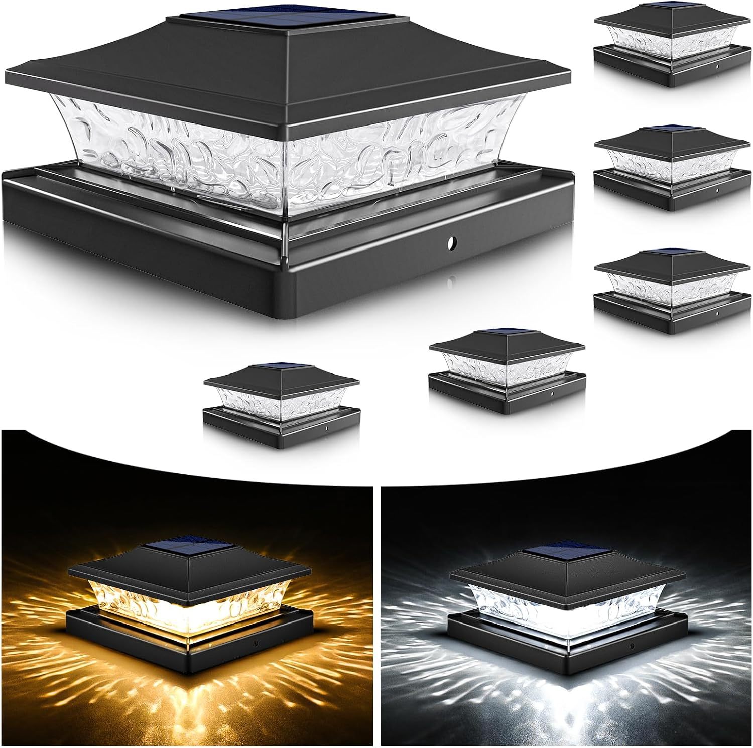 VOLISUN Solar Post Cap Lights Outdoor 4x4/6x6 Wooden/Vinyl Fence Cap Lights for Patio/Garden,Warm White with 2 Lighting Modes Waterproof,ABS Shell Lens