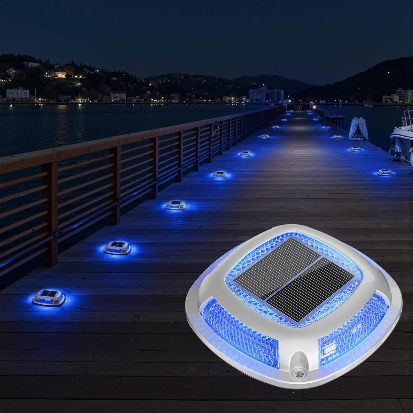 VOLISUN Solar Driveway Lights Waterproof Dock & Deck Marker Lights,2-in-1 Blue & White LED,IP67 Wireless Outdoor Solar Light for Driveways,Sidewalks,Pathways,and Yards