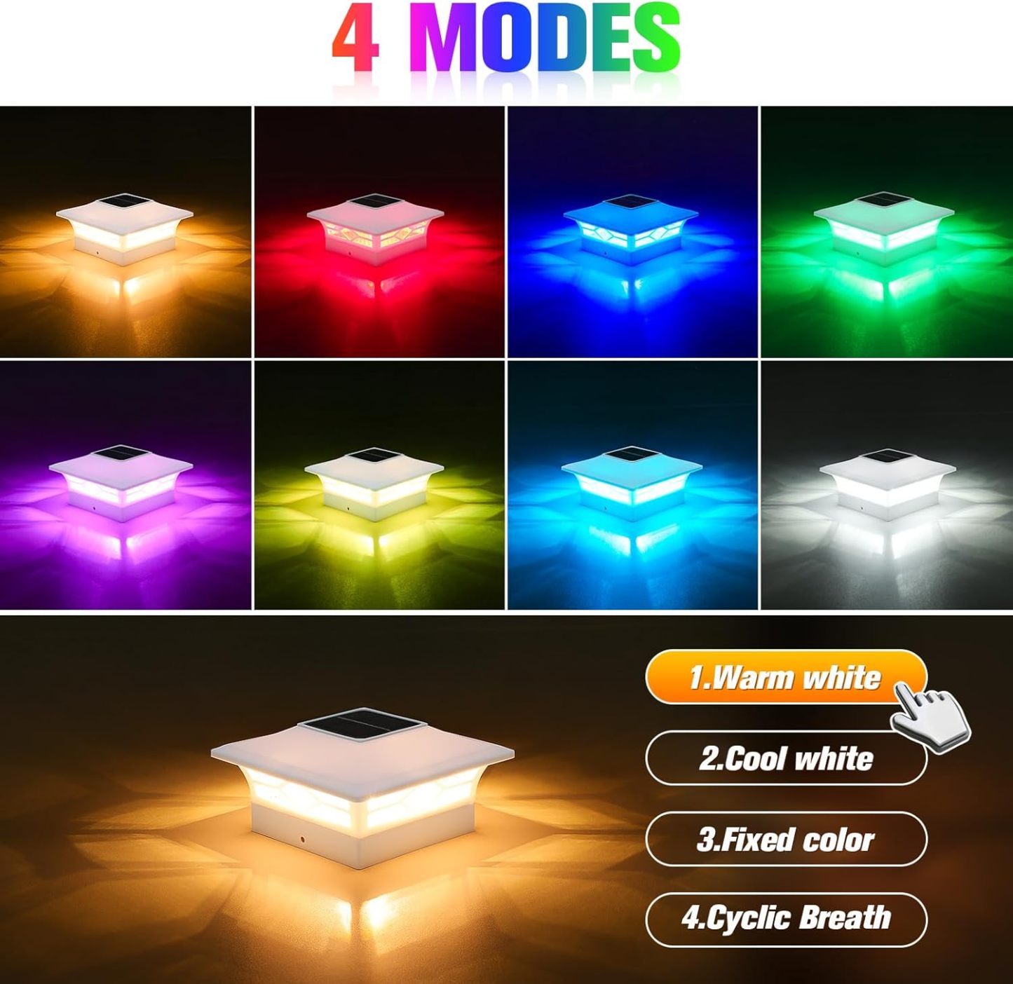 VOLISUN Solar Post Cap Light Outdoor Waterproof: RGB Color Changing - Solar Fence Cap Flashing Lights for 4x4 5x5 6x6 Wooden Vinyl Post