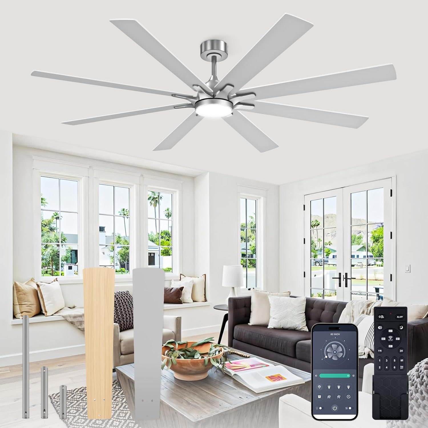VOLISUN Ceiling Fan with Lights, Low Profile Ceiling Fan with Light and Remote, Reversible, 3CCT, Dimmable, Noiseless, White Flush Mount Ceilings Fans for Bedroom, Indoor/Outdoor