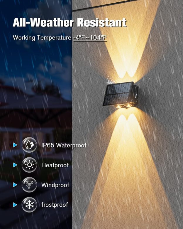 VOLISUN Solar Fence Lights, Color Glow LED Up and Down Wall Lights, IP65 Waterproof Solar Lights Outdoor for Patio, Backyard, Railing, Deck, Fence and Wall 