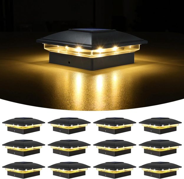 VOLISUN Solar Post Cap Light Outdoor Waterproof ,Solar Fence - Post Lights for 4x4 5x5 6x6 Wooden/Vinyl Post, Deck Cap Light Solar Powered with Warm White for Garden/Patio/Porch