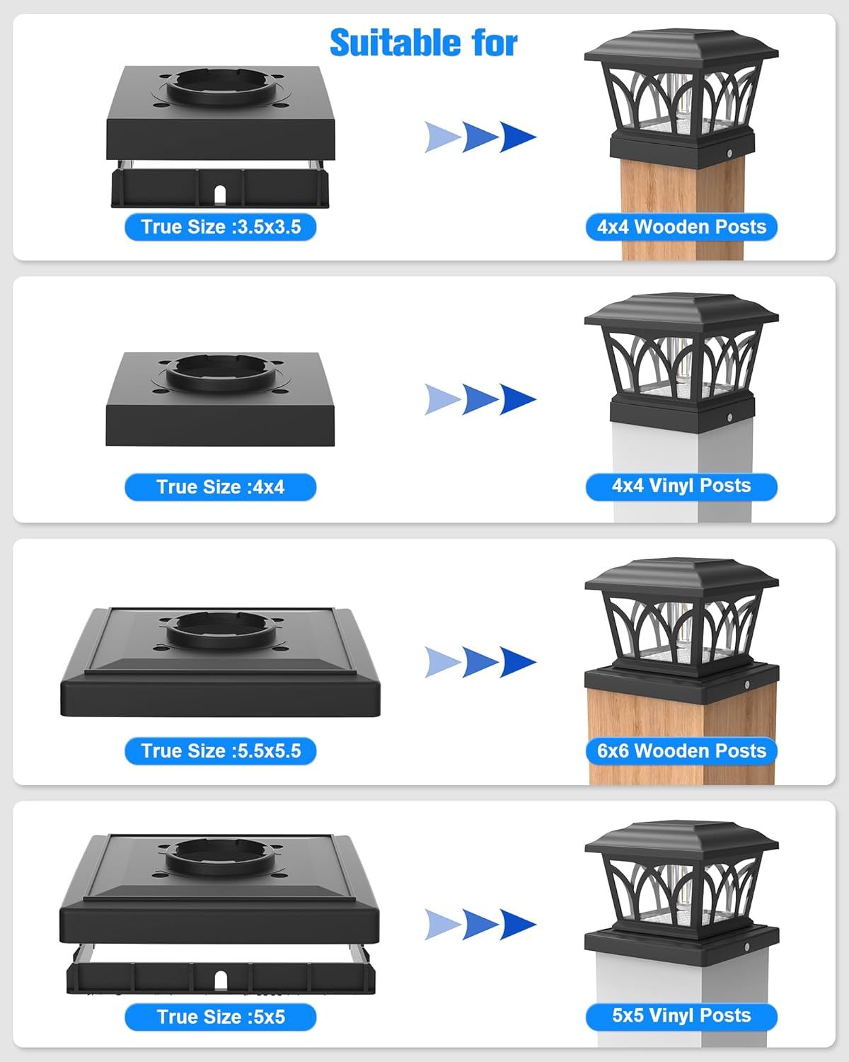 VOLISUN Solar Post Cap Lights Outdoor, with Edison LED Bulbs, 2 Brightness Setting, Fence Post Lights Solar Powered for Garden Fence Deck Mailbox Yard Porch, Fits 4x4 6x6 Posts