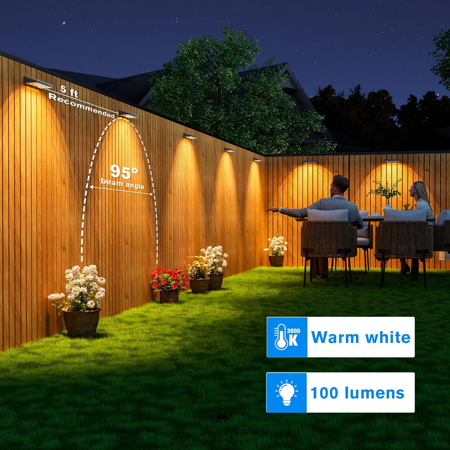 VOLISUN Solar Fence Lights - 100 Lumens Solar Powered Outdoor Lights, Weatherproof Warm White LED Auto On/Off for Fence, Deck, Yard, Patio & Garden (Dusk to Dawn)
