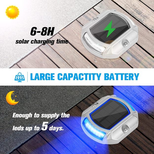 VOLISUN Solar Driveway Lights Dock Deck Lights,2 Colors in 1, LED Solar Powered Waterproof Outdoor Warning Step Light for Driveway Sidewalk Pathway (2 Colors Lighting,White/Blue)