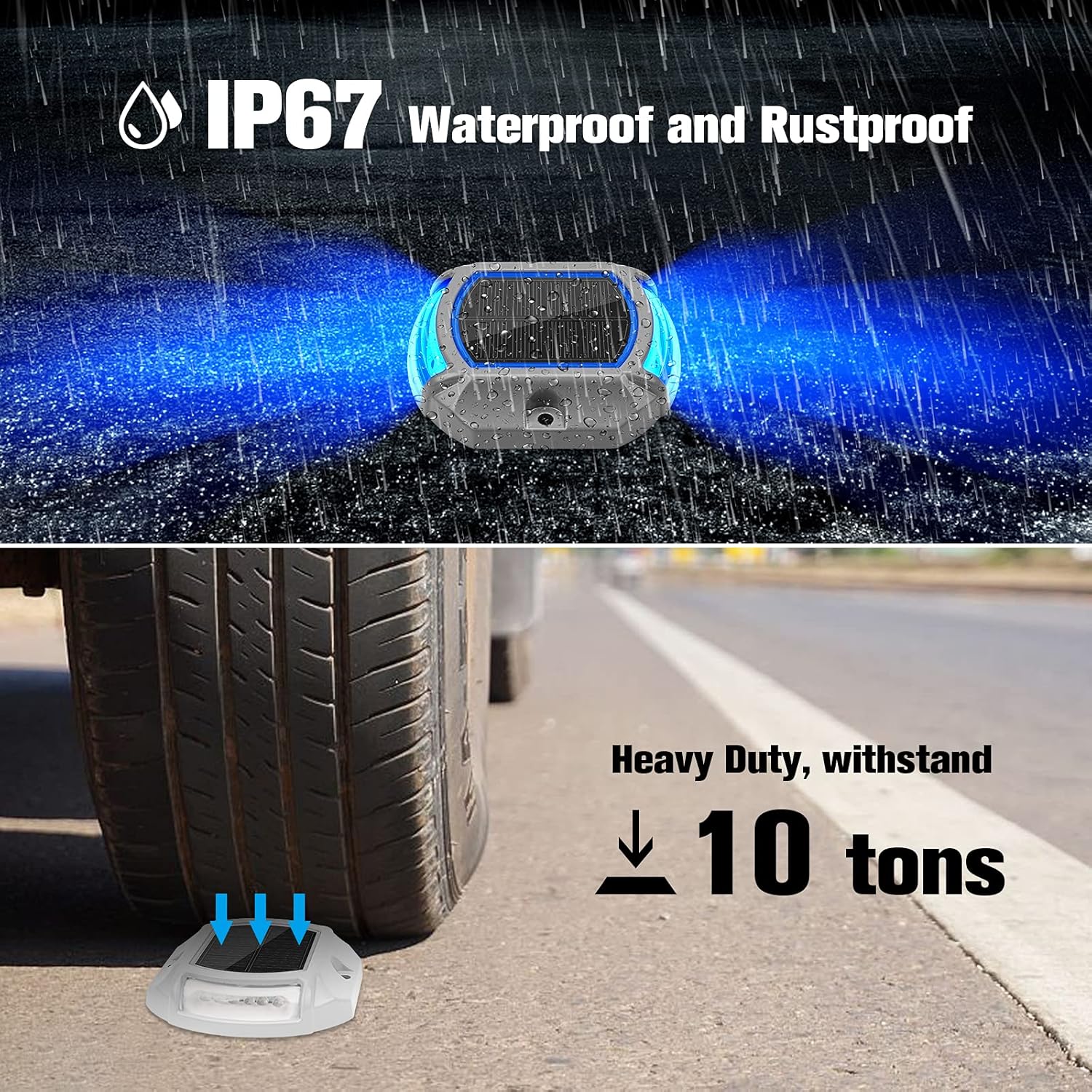 VOLISUN Solar Driveway Lights Dock Deck Lights,2 Colors in 1, LED Solar Powered Waterproof Outdoor Warning Step Light for Driveway Sidewalk Pathway (2 Colors Lighting,White/Blue)