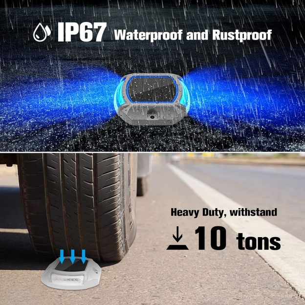 VOLISUN Solar Driveway Lights Dock Deck Lights,2 Colors in 1, LED Solar Powered Waterproof Outdoor Warning Step Light for Driveway Sidewalk Pathway (2 Colors Lighting,White/Blue)