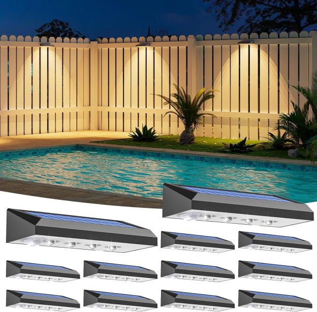 VOLISUN Solar Fence Lights - 100 Lumens Solar Powered Outdoor Lights, Weatherproof Warm White LED Auto On/Off for Fence, Deck, Yard, Patio & Garden (Dusk to Dawn)