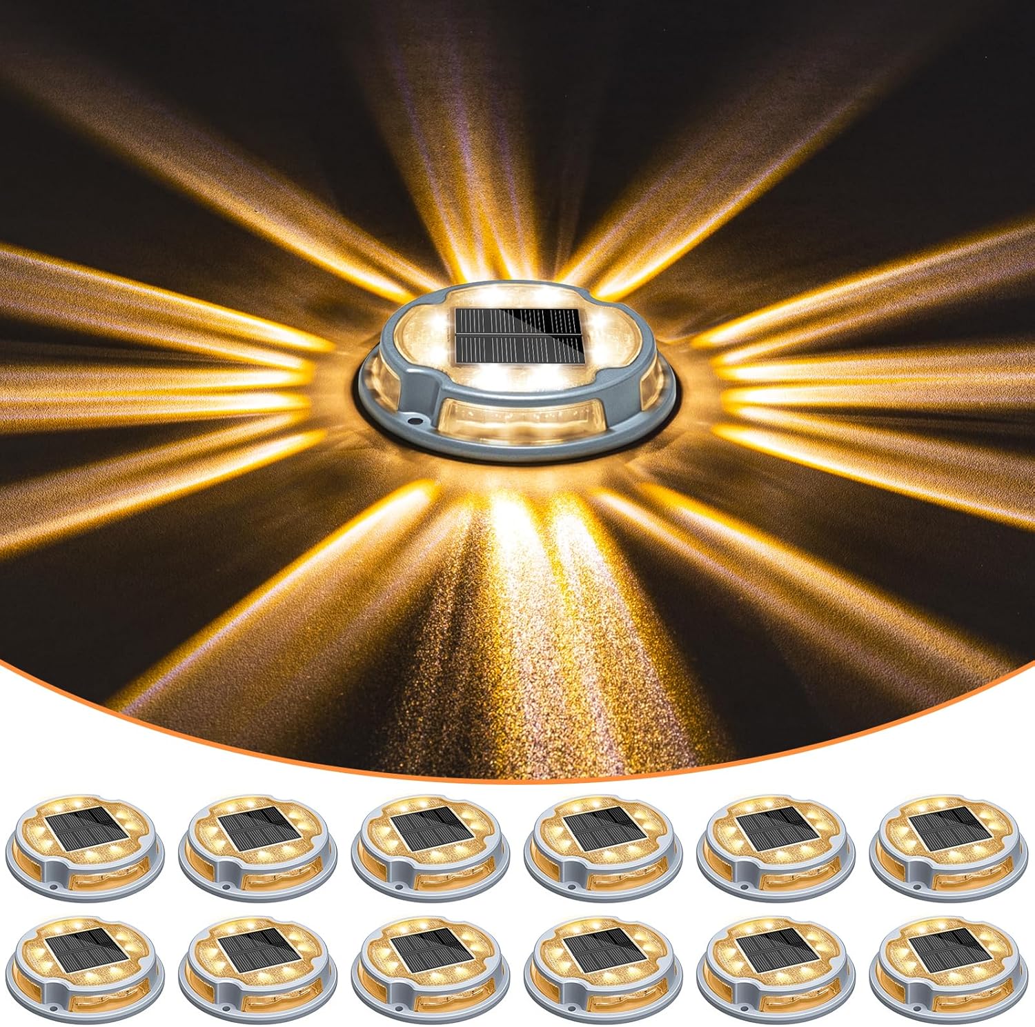 VOLISUN Solar Driveway Deck Dock Marine Lights,Ground Lights 2 Colors in 1 LED, Waterproof Driveway Marker for Pathway Warning Step (White/Warm White)