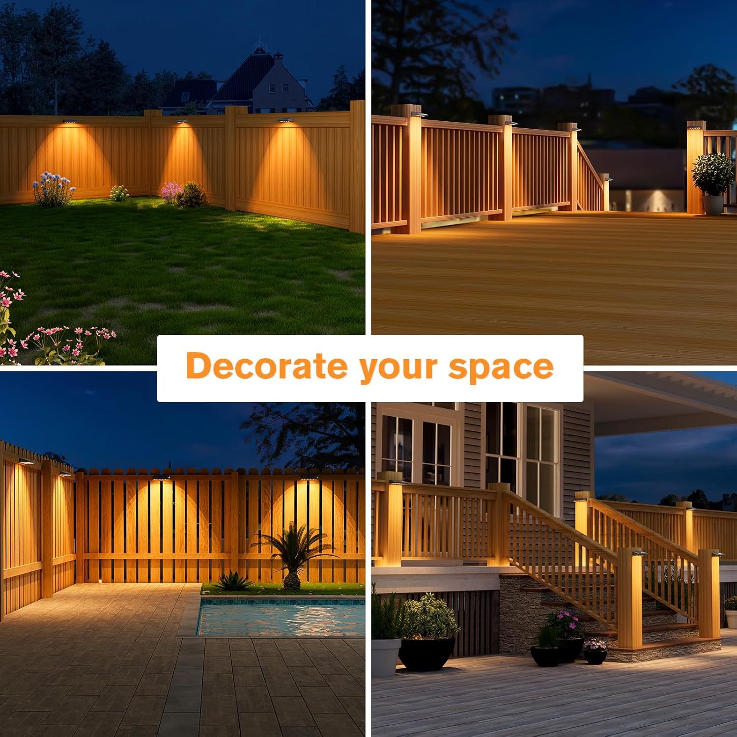 VOLISUN Solar Fence Lights - 100 Lumens Solar Powered Outdoor Lights, Weatherproof Warm White LED Auto On/Off for Fence, Deck, Yard, Patio & Garden (Dusk to Dawn)