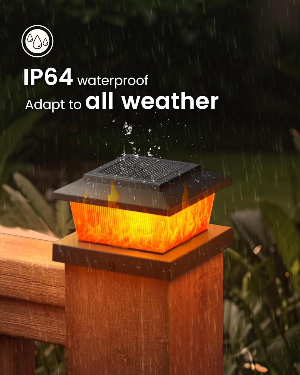 VOLISUN Solar Fence Post Cap Lights 8pack, Solar Deck Cap Flame Light Outdoor Waterproof, High Brightness Flickering Flame SMD LED Lighting, for 4x4 Wooden/4x4 5x5 Vinyl Post
