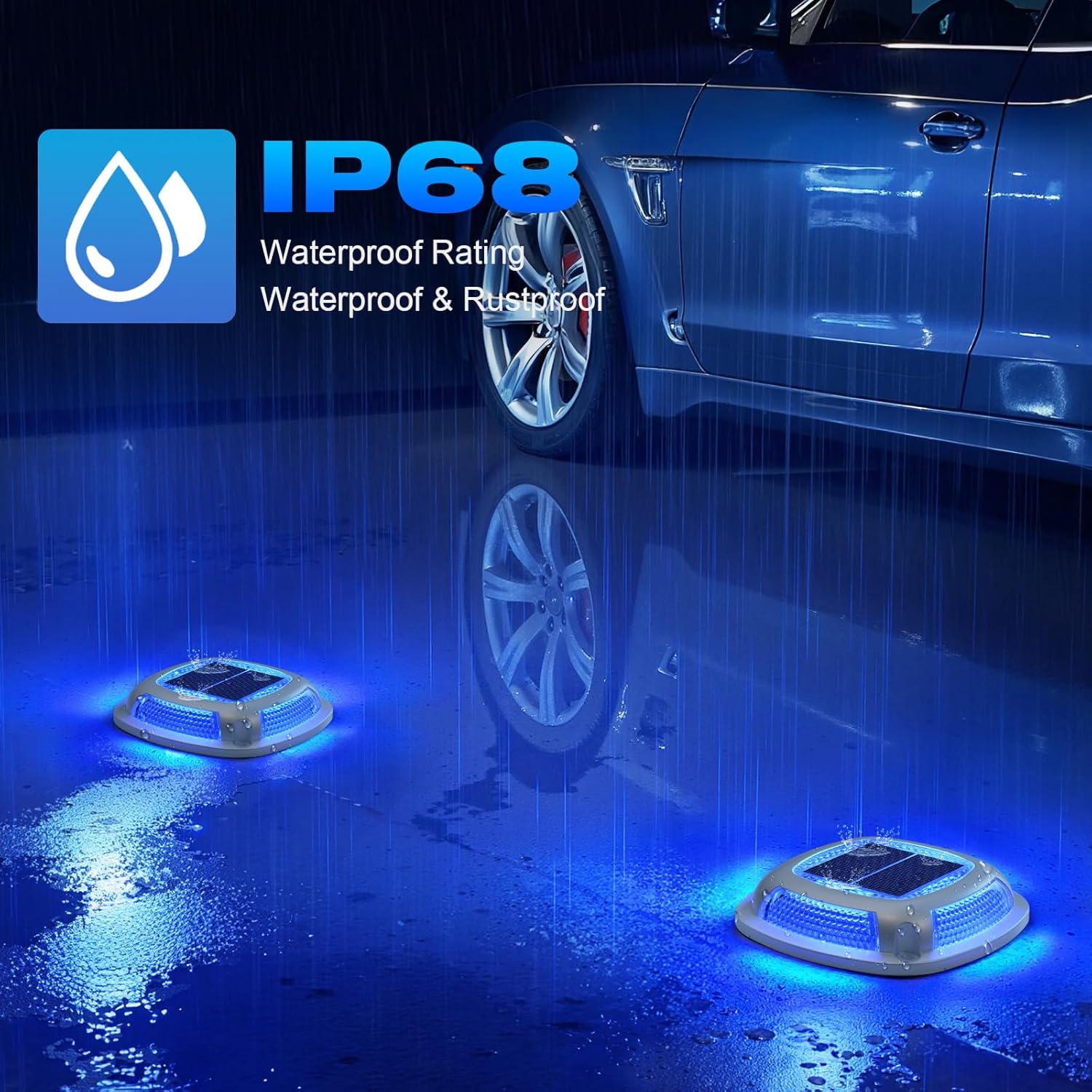 VOLISUN Solar Driveway Lights Waterproof Dock & Deck Marker Lights,2-in-1 Blue & White LED,IP67 Wireless Outdoor Solar Light for Driveways,Sidewalks,Pathways,and Yards