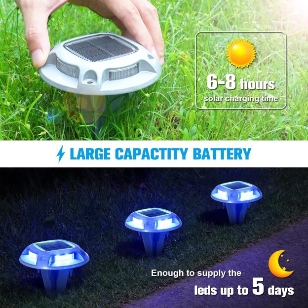 VOLISUN Solar Driveway Lights Dock Deck Lights,2 Colors in 1 Led IP67 Waterproof Outdoor Warning Step Lights for Driveway Sidewalk Pathway (White/Blue)