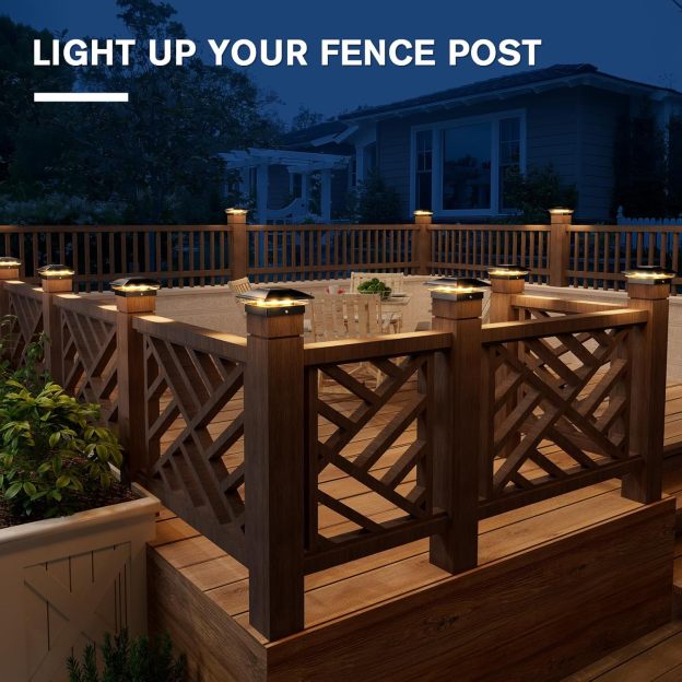 VOLISUN Solar Post Cap Light Outdoor Waterproof ,Solar Fence - Post Lights for 4x4 5x5 6x6 Wooden/Vinyl Post, Deck Cap Light Solar Powered with Warm White for Garden/Patio/Porch