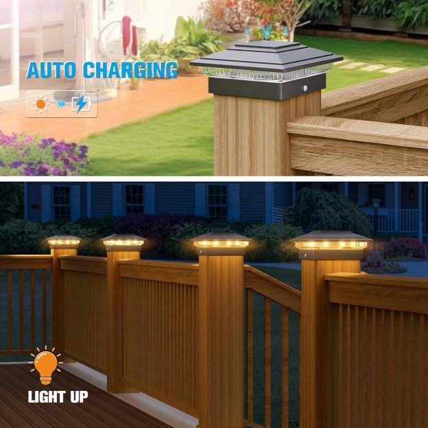VOLISUN Solar Fence - Post Lights, Solar Post Cap Light Outdoor Waterproof 12pack, Deck Cap Light Solar Powered, for 4x4 5x5 6x6 Wooden/Vinyl Post