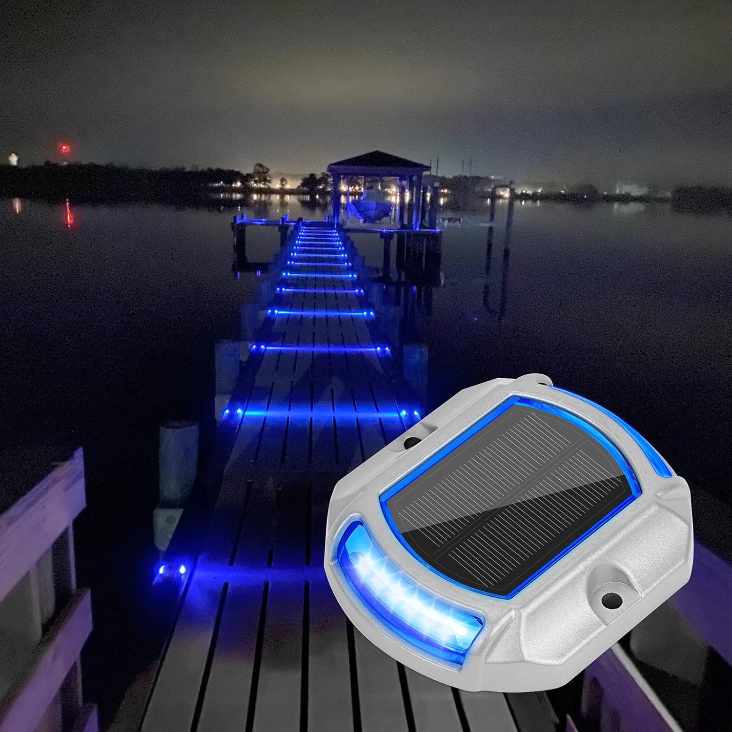 VOLISUN Solar Driveway Lights Dock Deck Lights,2 Colors in 1, LED Solar Powered Waterproof Outdoor Warning Step Light for Driveway Sidewalk Pathway (2 Colors Lighting,White/Blue)
