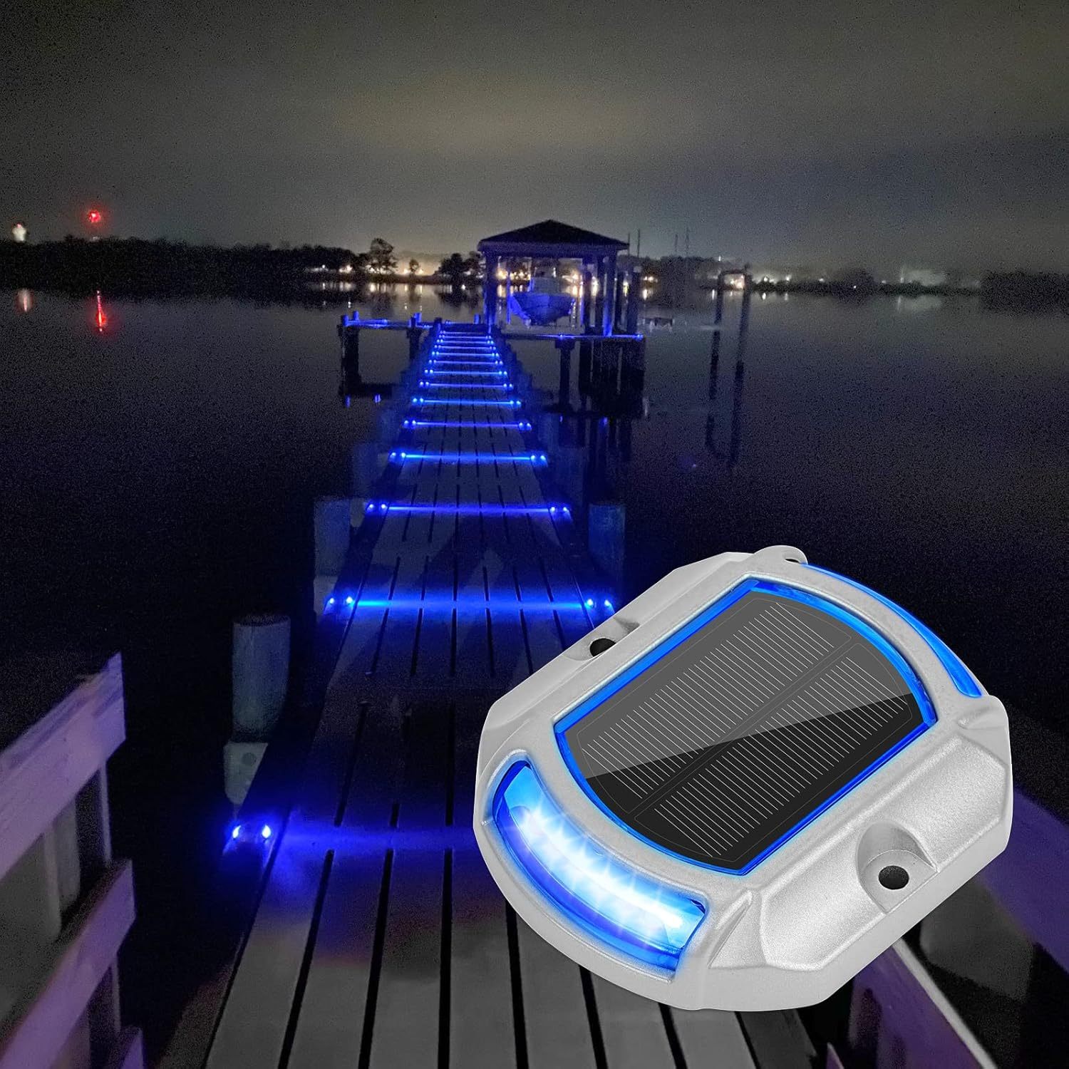VOLISUN Solar Driveway Lights Dock Deck Lights,2 Colors in 1, LED Solar Powered Waterproof Outdoor Warning Step Light for Driveway Sidewalk Pathway (2 Colors Lighting,White/Blue)