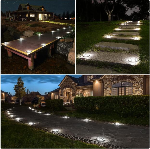 VOLISUN Solar Deck Lights, Waterproof 1200mAh Wireless Outdoor LED Aluminum Dock Lighting Warning Step Lights for Driveway Sidewalk Garden Pathway Yard
