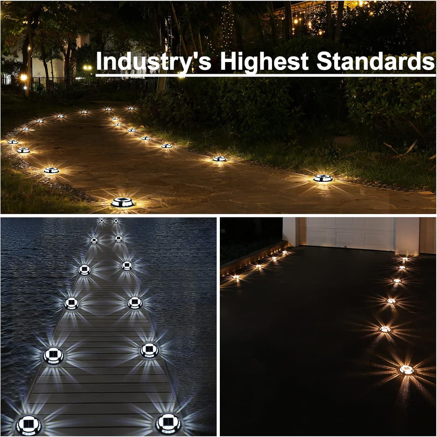 VOLISUN Solar Driveway Deck Dock Marine Lights,Ground Lights 2 Colors in 1 LED, Waterproof Driveway Marker for Pathway Warning Step (White/Warm White)