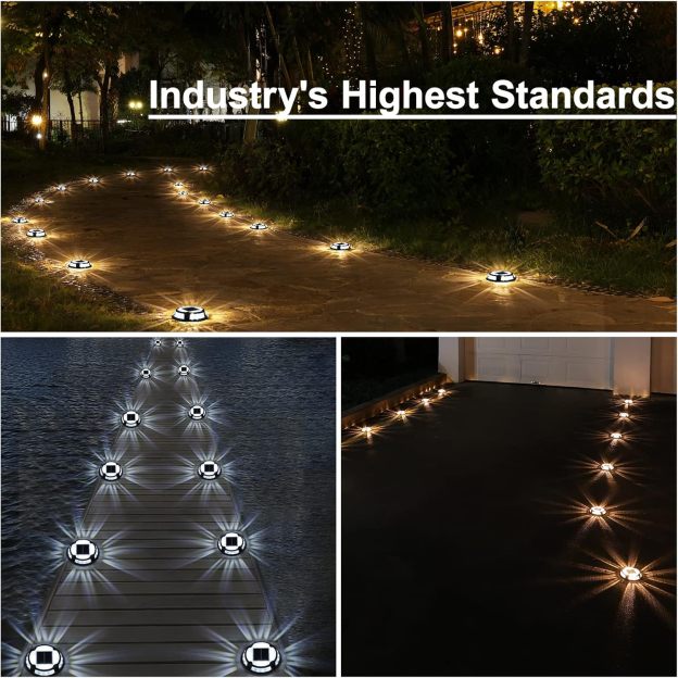 VOLISUN Solar Driveway Deck Dock Marine Lights,Ground Lights 2 Colors in 1 LED, Waterproof Driveway Marker for Pathway Warning Step (White/Warm White)