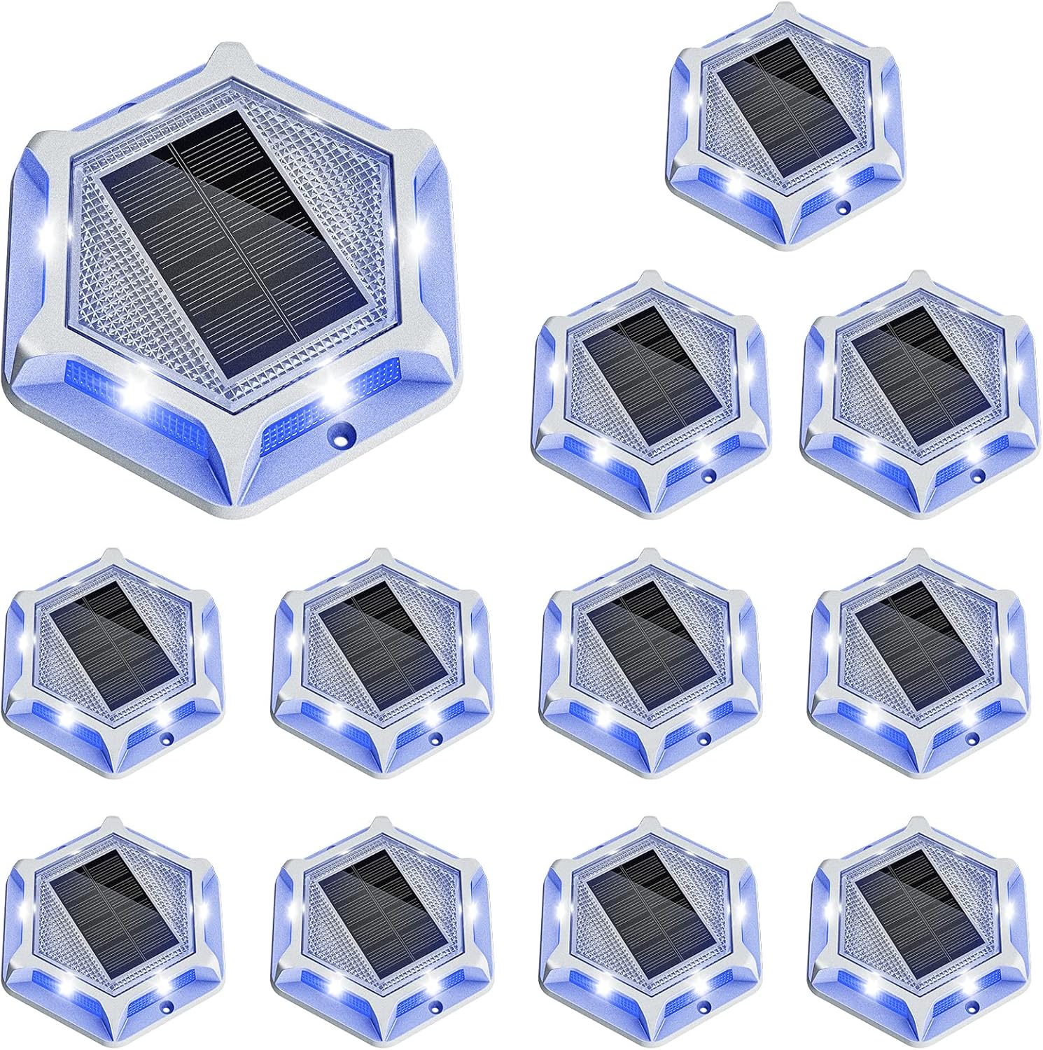 VOLISUN Solar Driveway Lights Dock Outdooor Waterproof Marker Lights,Solar Deck Lights 2 Colors in 1 Led Wireless IP67,Solar Blue Deck Lights for Driveway Sidewalk Pathway Yard(White/Blue)