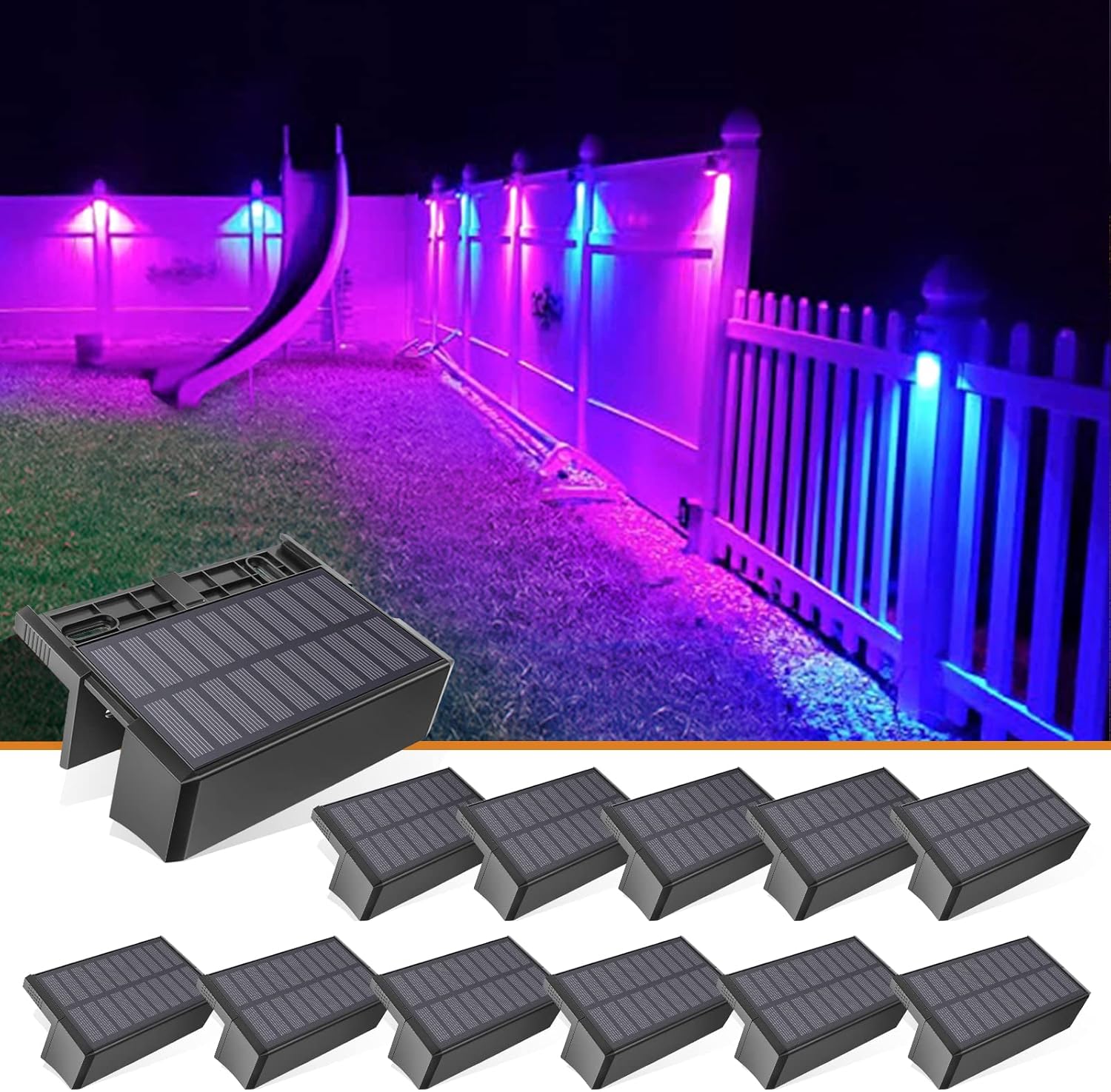 VOLISUN 1800mAh Outdoor Solar Fence Lights - Waterproof LED Color Glow for Step, Railing, Wall, Stairs