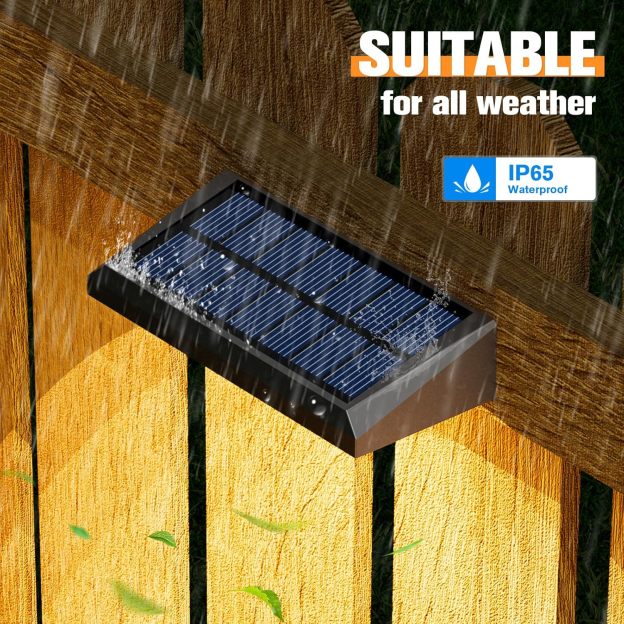 VOLISUN Solar Fence Lights - 100 Lumens Solar Powered Outdoor Lights, Weatherproof Warm White LED Auto On/Off for Fence, Deck, Yard, Patio & Garden (Dusk to Dawn)