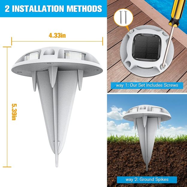 VOLISUN Solar Driveway Lights Dock Deck Lights,2 Colors in 1 Led IP67 Waterproof Outdoor Warning Step Lights for Driveway Sidewalk Pathway (White/Blue)