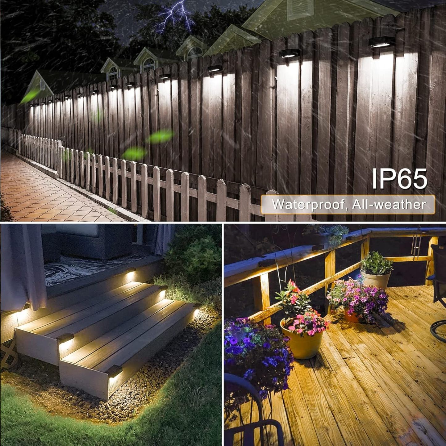 VOLISUN 1800mAh Outdoor Solar Fence Lights - Waterproof LED Color Glow for Step, Railing, Wall, Stairs