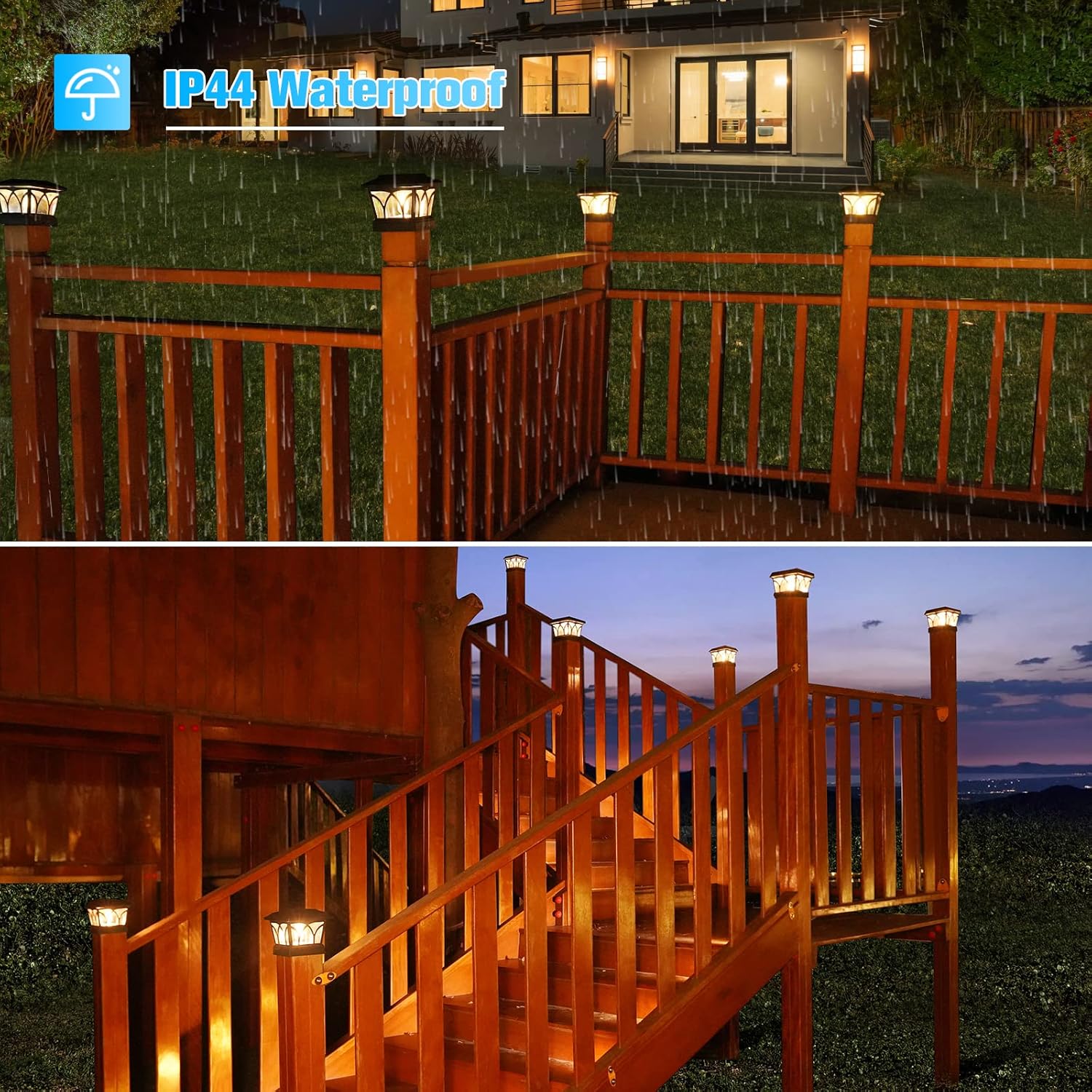 VOLISUN Solar Post Cap Lights Outdoor, with Edison LED Bulbs, 2 Brightness Setting, Fence Post Lights Solar Powered for Garden Fence Deck Mailbox Yard Porch, Fits 4x4 6x6 Posts
