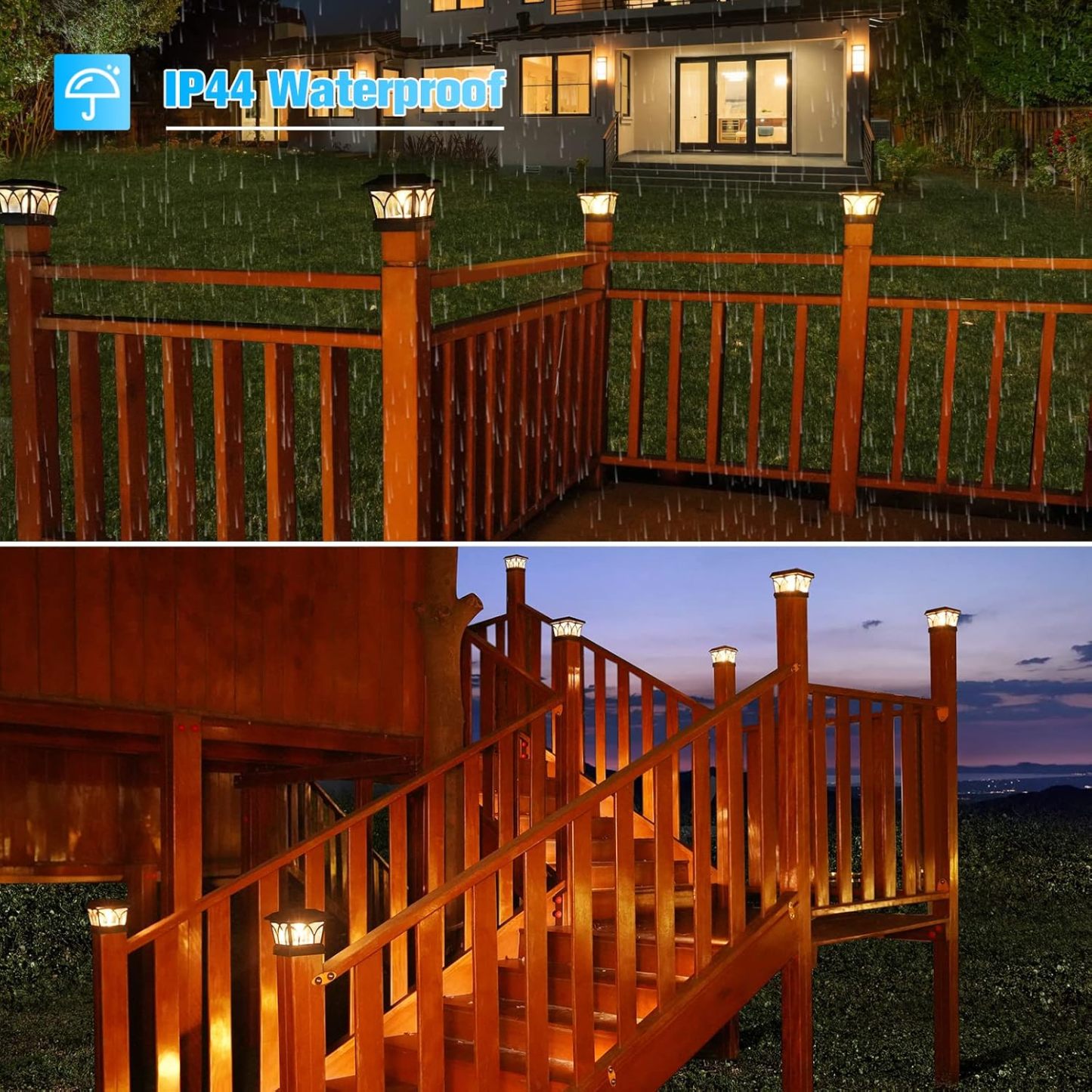 VOLISUN Solar Post Cap Lights Outdoor, with Edison LED Bulbs, 2 Brightness Setting, Fence Post Lights Solar Powered for Garden Fence Deck Mailbox Yard Porch, Fits 4x4 6x6 Posts