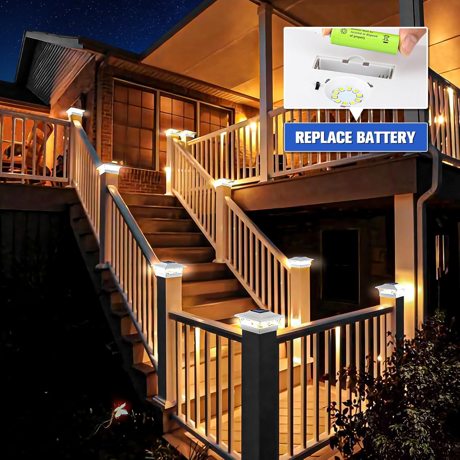 VOLISUN Solar Post Cap Lights Outdoor 4x4/6x6 Wooden/Vinyl Fence Cap Lights for Patio/Garden,Warm White with 2 Lighting Modes Waterproof,ABS Shell Lens