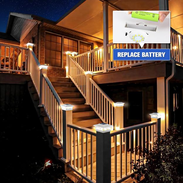 VOLISUN Solar Post Cap Lights Outdoor 4x4/6x6 Wooden/Vinyl Fence Cap Lights for Patio/Garden,Warm White with 2 Lighting Modes Waterproof,ABS Shell Lens