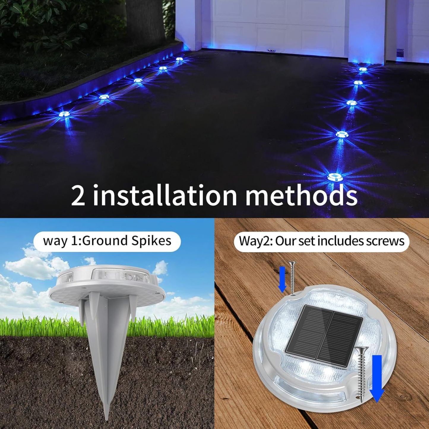 VOLISUN Solar Driveway Deck Dock Marine Lights,Ground Lights 2 Colors in 1 LED, Waterproof Driveway Marker for Pathway Warning Step (White/Warm White)
