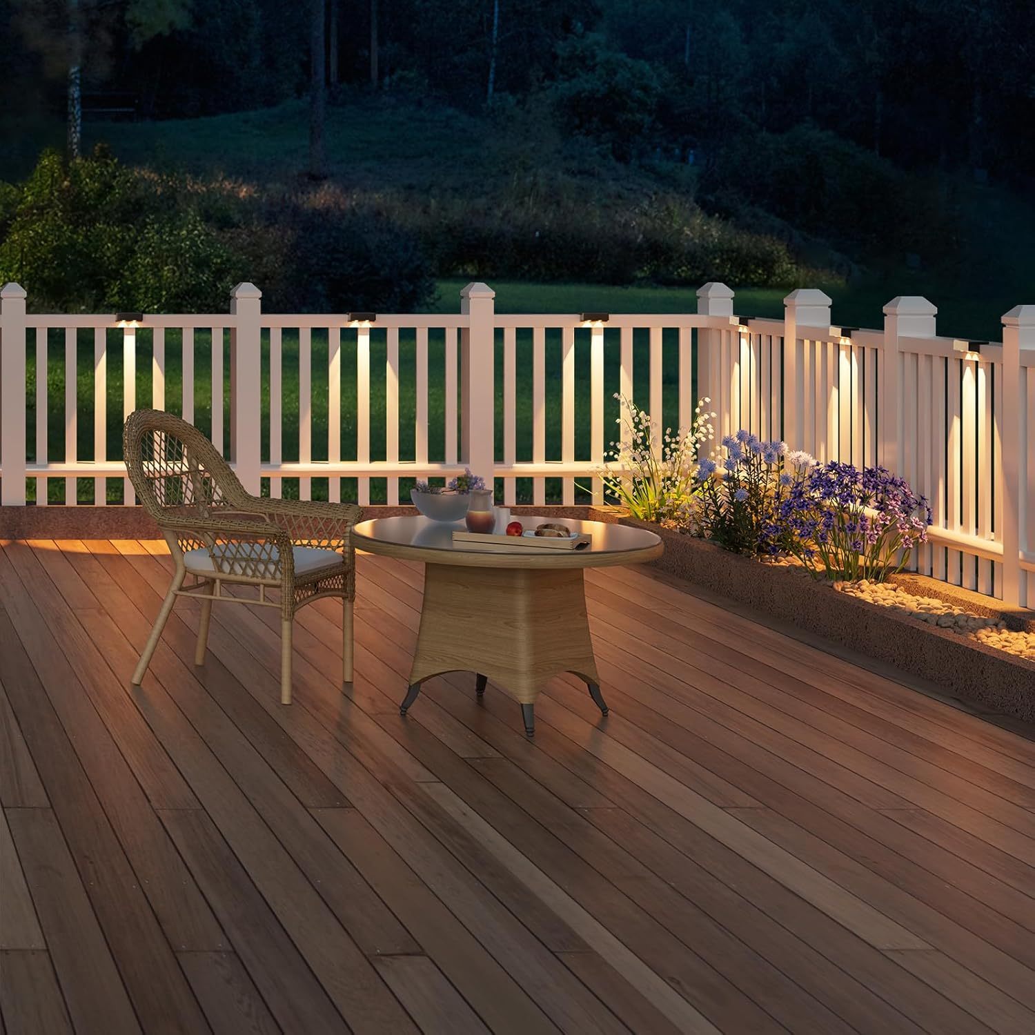 VOLISUN Solar Deck Lights, Warm White, Cool White and RGB Color Glow LED Large Size Lamp, IP65 Waterproof Solar Fence Lights Outdoor for Step, Patio, Fence, Railing, Wall, Stairs