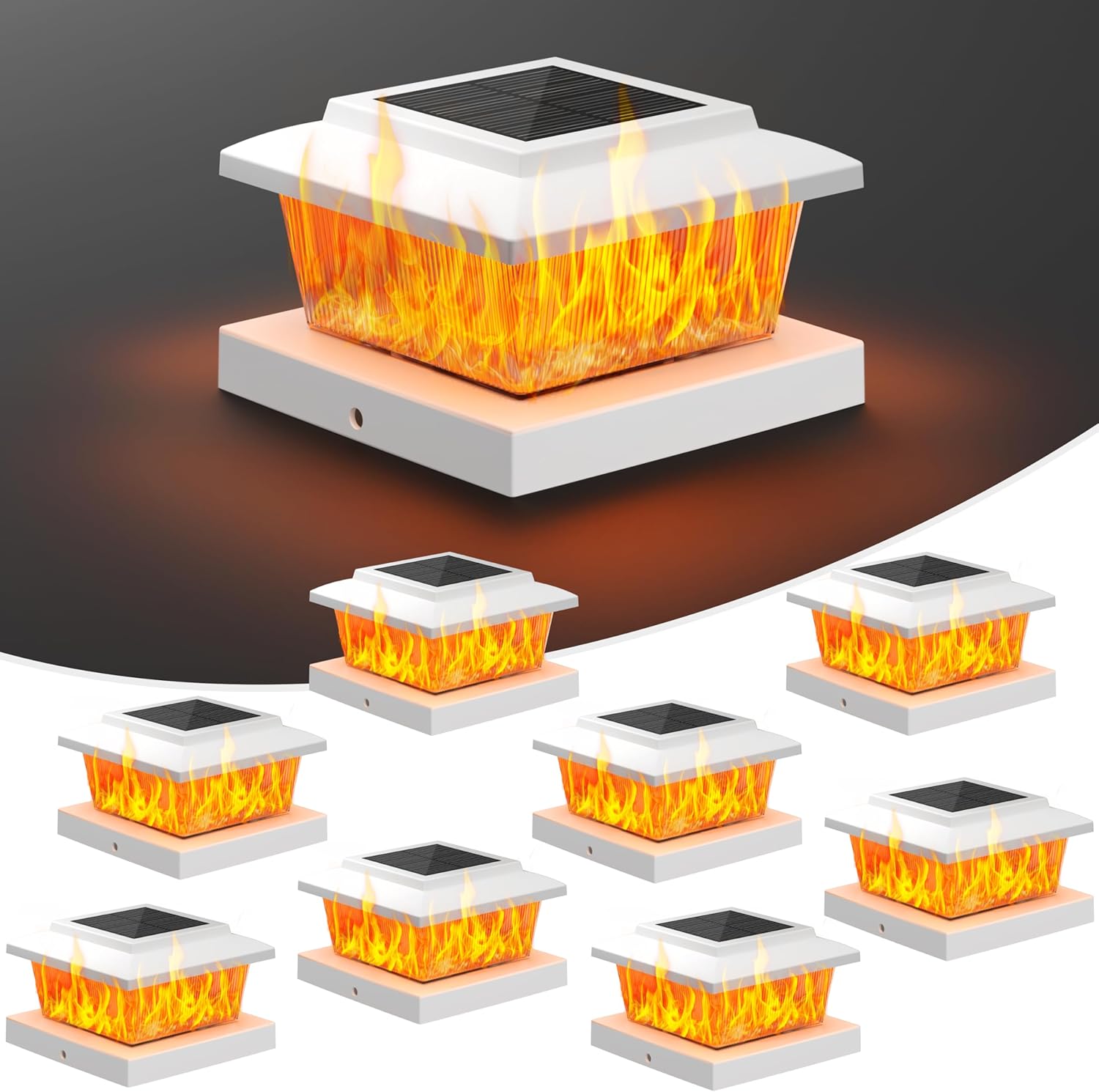 VOLISUN Solar Fence Post Cap Lights 8pack, Black Solar Deck Cap Flame 