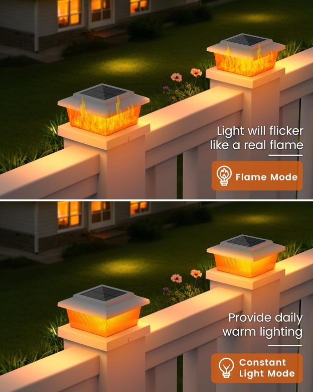 VOLISUN Solar Fence Post Cap Lights 8pack, Solar Deck Cap Flame Light Outdoor Waterproof, High Brightness Flickering Flame SMD LED Lighting, for 4x4 Wooden/4x4 5x5 Vinyl Post