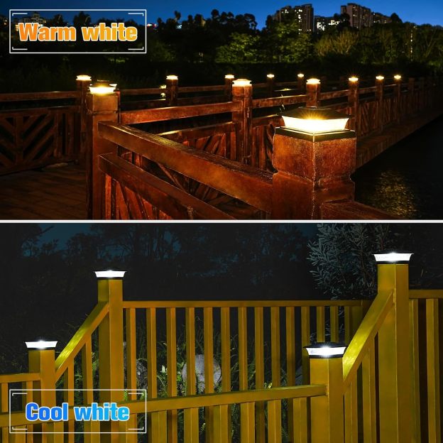 VOLISUN Solar Post Cap Lights Outdoor 4x4/6x6 Wooden/Vinyl Fence Cap Lights for Patio/Garden,Warm White with 2 Lighting Modes Waterproof,ABS Shell Lens