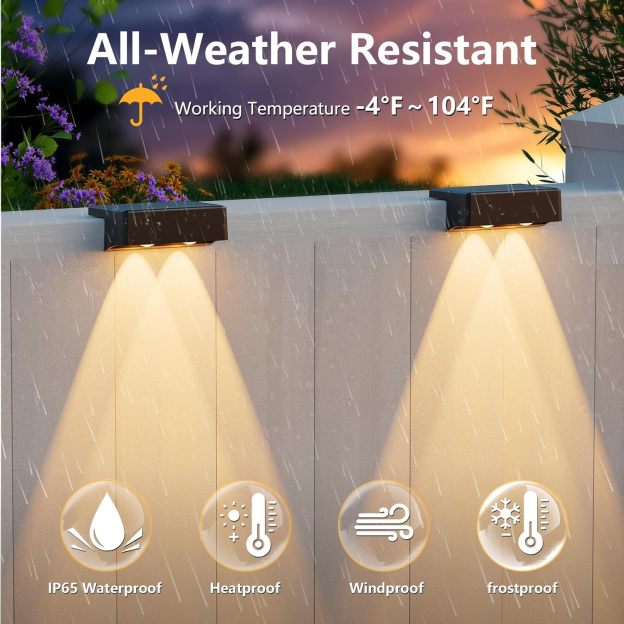 VOLISUN Solar Deck Lights, Warm White, Cool White and RGB Color Glow LED Large Size Lamp, IP65 Waterproof Solar Fence Lights Outdoor for Step, Patio, Fence, Railing, Wall, Stairs