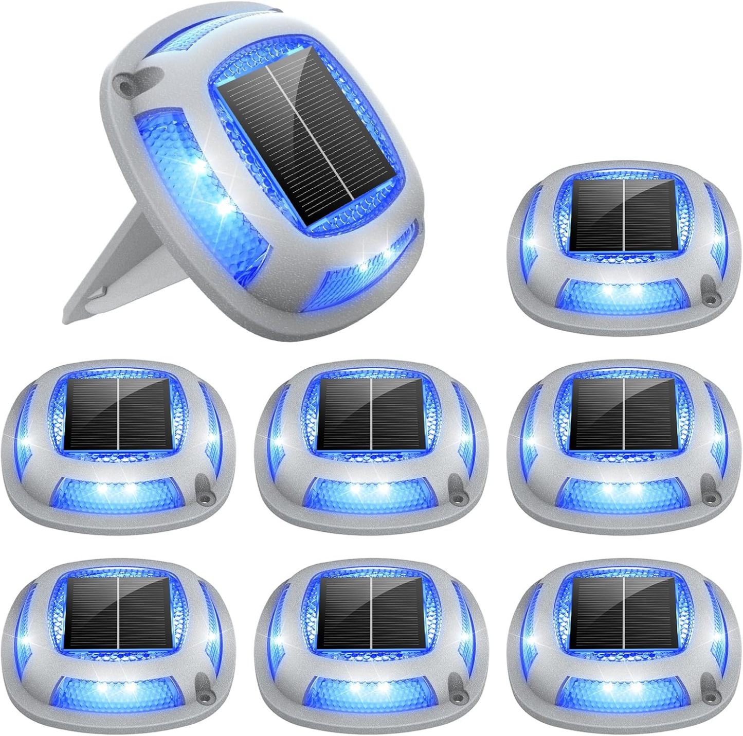 VOLISUN Solar Driveway Lights Waterproof Dock & Deck Marker Lights,2-in-1 Blue & White LED,IP67 Wireless Outdoor Solar Light for Driveways,Sidewalks,Pathways,and Yards