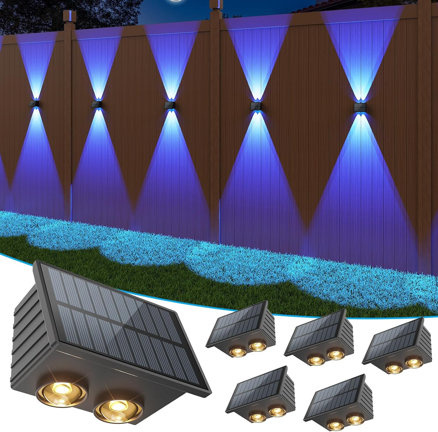 VOLISUN Solar Fence Lights, Color Glow LED Up and Down Wall Lights, IP65 Waterproof Solar Lights Outdoor for Patio, Backyard, Railing, Deck, Fence and Wall 