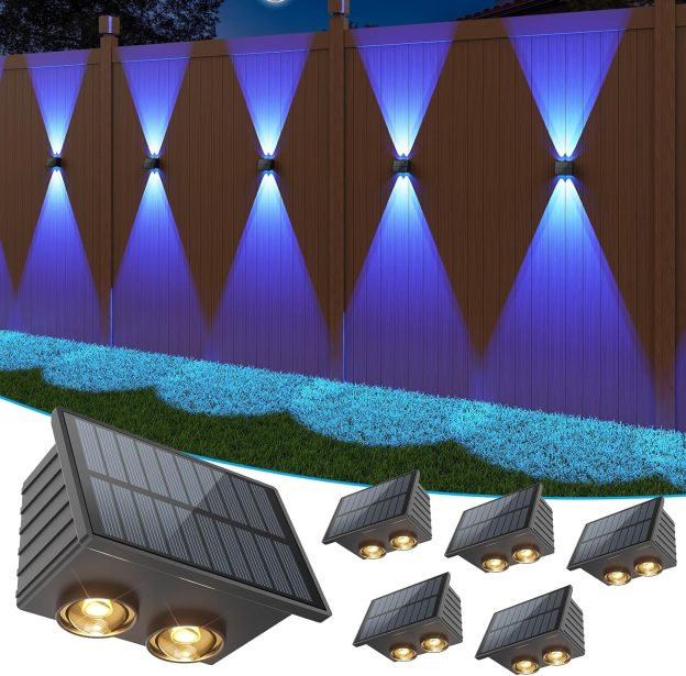 VOLISUN Solar Fence Lights, Color Glow LED Up and Down Wall Lights, IP65 Waterproof Solar Lights Outdoor for Patio, Backyard, Railing, Deck, Fence and Wall 
