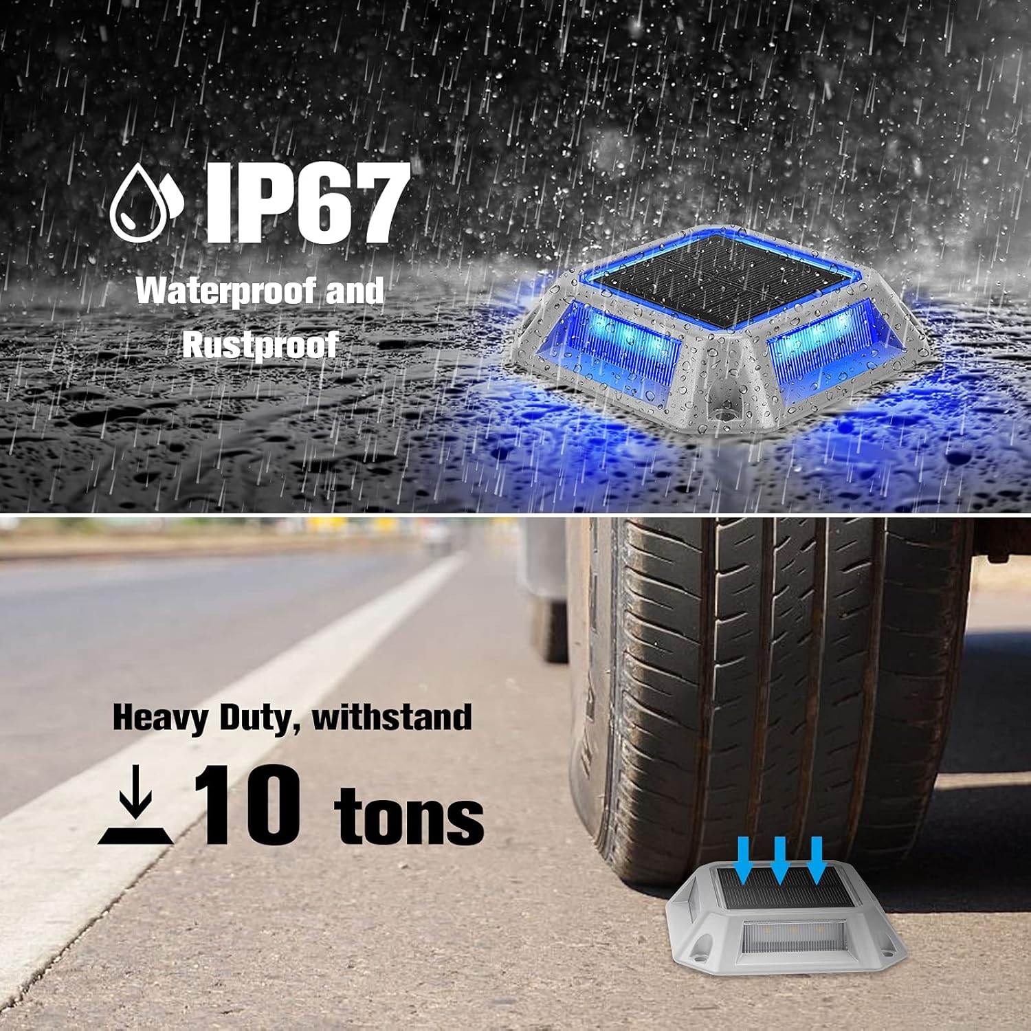 VOLISUN Solar Driveway Lights Dock Deck Lights 8-Pack,2 Colors in 1,Solar Powered 1200mAh Battery,Waterproof Outdoor Warning Step Light for Driveway Sidewalk(2 Colors Lighting,White/Blue)