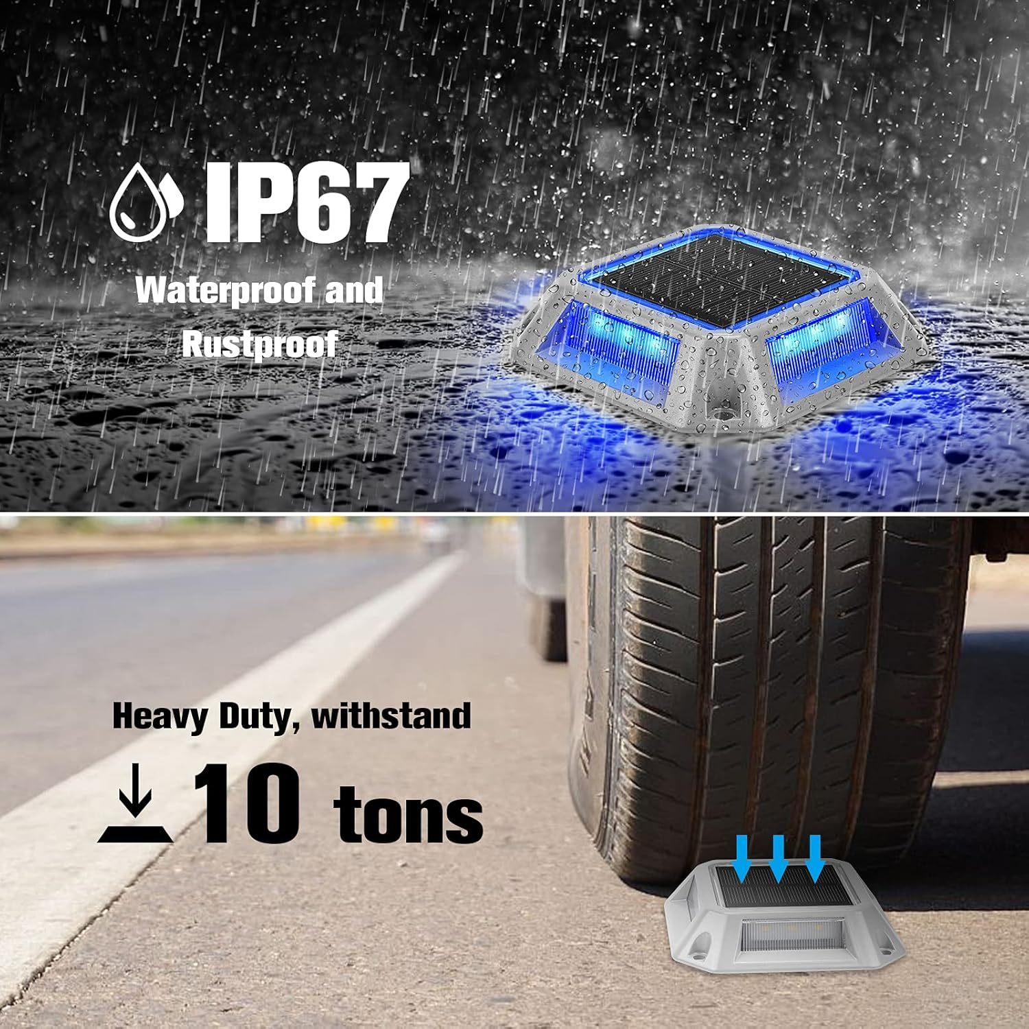 VOLISUN Solar Driveway Lights Dock Deck Lights 8-Pack,2 Colors in 1,Solar Powered 1200mAh Battery,Waterproof Outdoor Warning Step Light for Driveway Sidewalk(2 Colors Lighting,White/Blue)