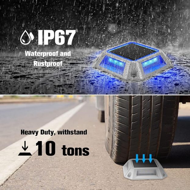 VOLISUN Solar Driveway Lights Dock Deck Lights 8-Pack,2 Colors in 1,Solar Powered 1200mAh Battery,Waterproof Outdoor Warning Step Light for Driveway Sidewalk(2 Colors Lighting,White/Blue)