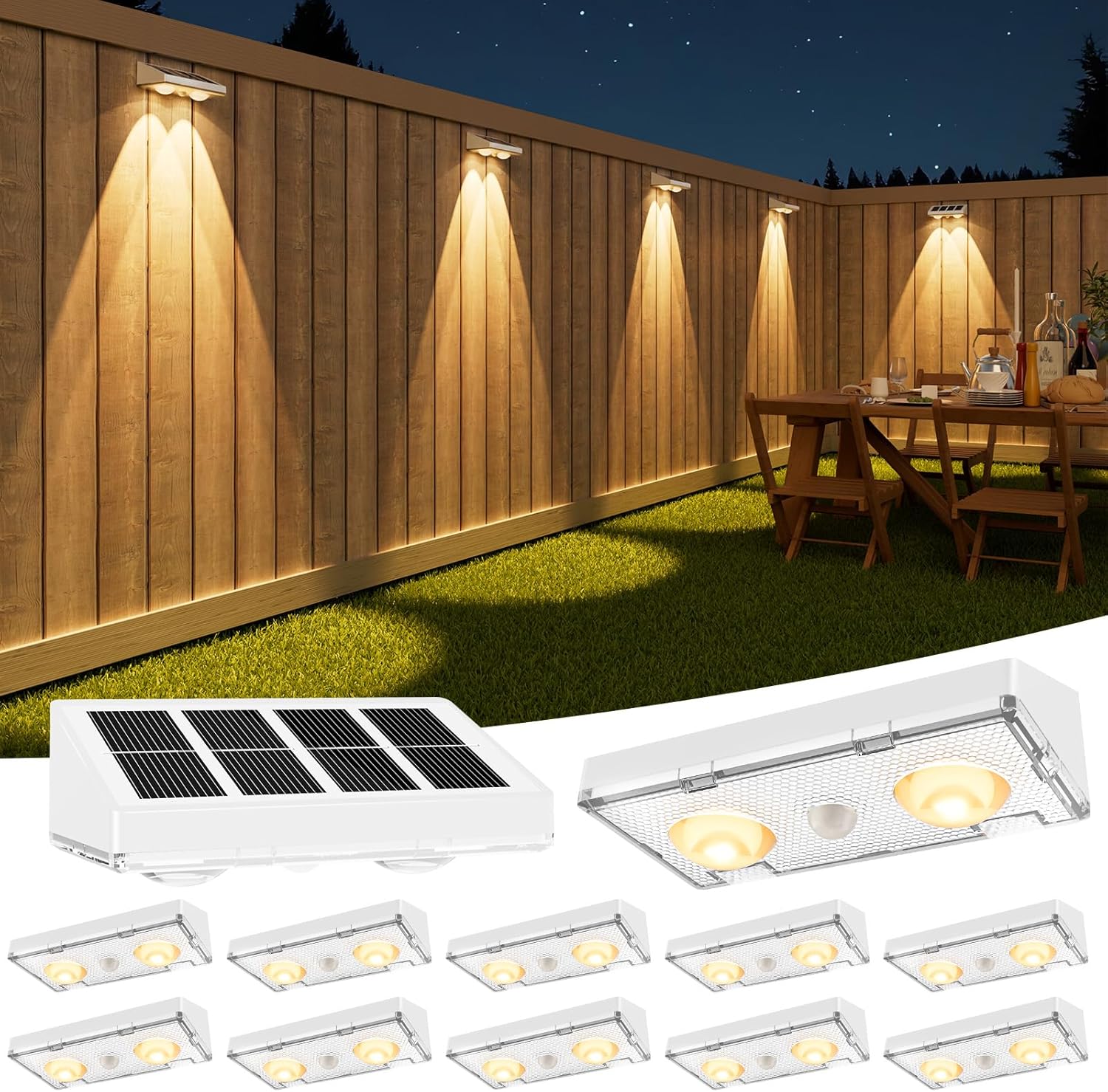 VOLISUN Solar Fence Lights,Solar Powered Fence Lights Outdoor with Warm White LED Spot Lens, IP65 Waterproof Fence Solar Lights Outdoor for Patio, Backyard, Railing, Deck