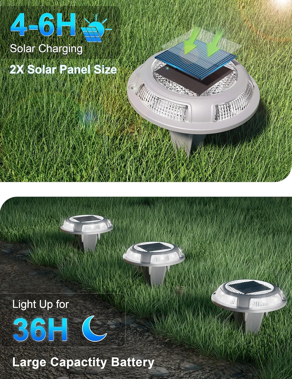 VOLISUN Solar Driveway & Deck Lights 8 Pack Waterproof Dock & Marine Ground Lights,2-in-1 Blue & White LED,Solar Marker for Pathways,Steps,and Warning Signs