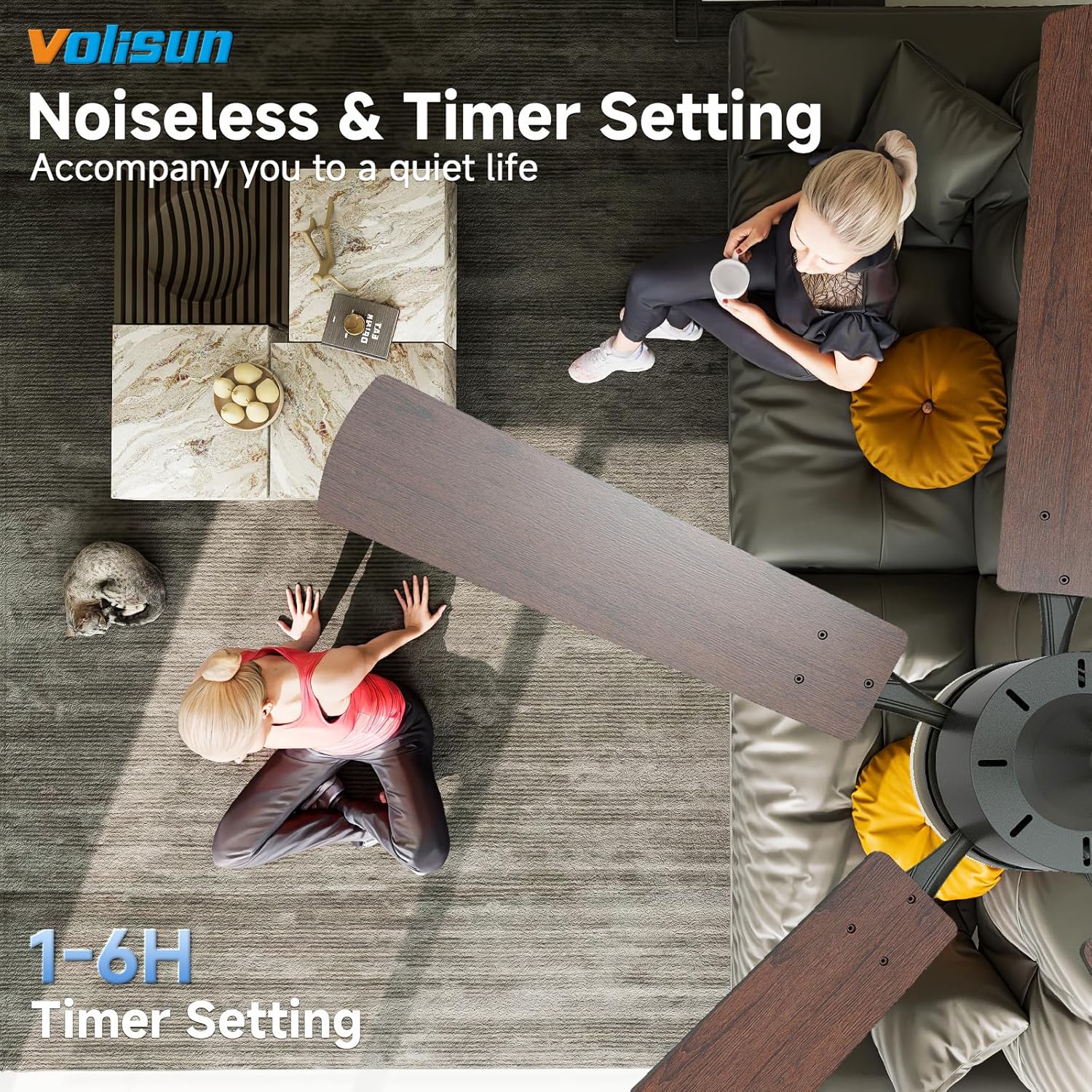 VOLISUN Ceiling Fan with Lights, Low Profile Ceiling Fan with Light and Remote, Reversible, 3CCT, Dimmable, Noiseless, White Flush Mount Ceilings Fans for Bedroom, Indoor/Outdoor