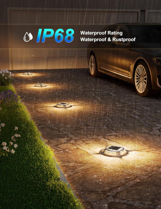 VOLISUN Solar Driveway & Deck Lights 8 Pack Waterproof Dock & Marine Ground Lights,2-in-1 Blue & White LED,Solar Marker for Pathways,Steps,and Warning Signs