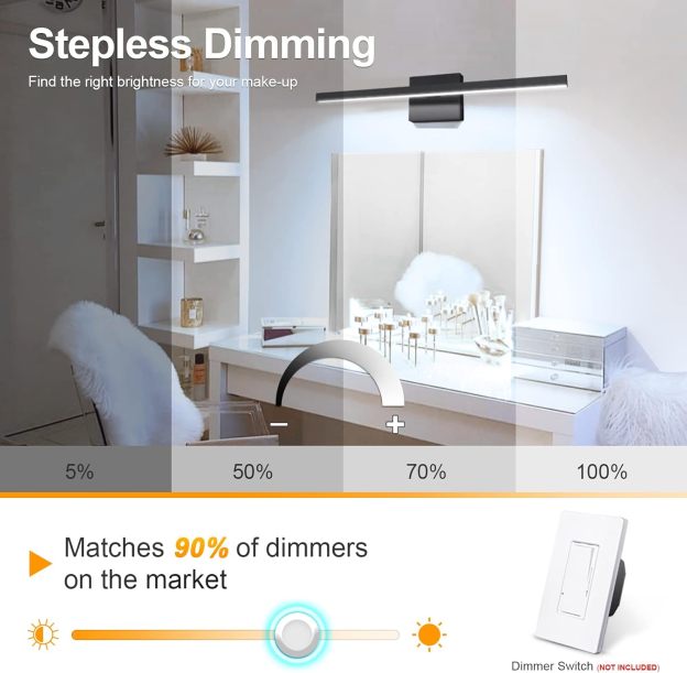 VOLISUN Modern Bathroom Vanity Light 23.6 inch, 14W Dimmable 5CCT Led Bathroom Light Fixture Over Mirror, Black Bar Vanity Light for Bathrooms Mirror Cabinets Bedroom-ETL Certificated